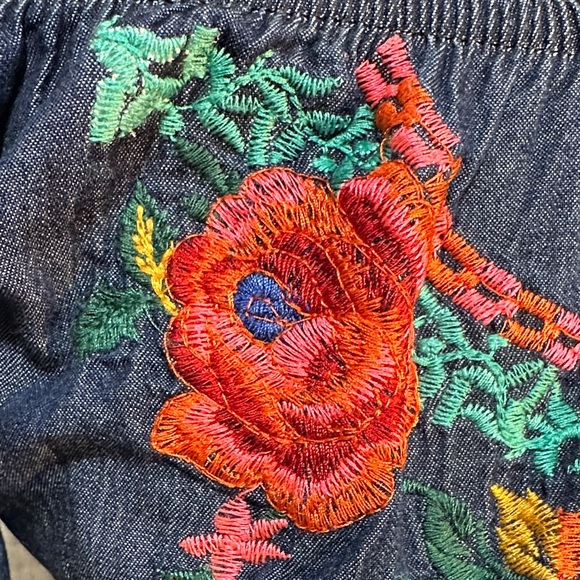 Navy Floral Embroidered On Off Shoulder Mini Dress Size Small - Picture 9 of 11